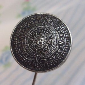 Aztec Sundial Design Silver Stick Pin